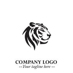 Powerful Head of Tiger Logo Symbol in Black on White Background with Bold Modern Minimalist Design