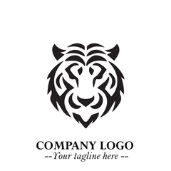 Powerful Head of Tiger Logo Symbol in Black on White Background with Bold Modern Minimalist Design