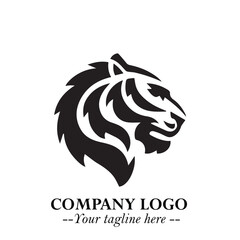 Powerful Head of Tiger Logo Symbol in Black on White Background with Bold Modern Minimalist Design