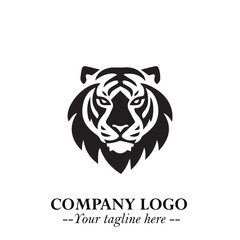 Powerful Head of Tiger Logo Symbol in Black on White Background with Bold Modern Minimalist Design