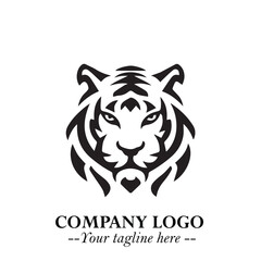 Powerful Head of Tiger Logo Symbol in Black on White Background with Bold Modern Minimalist Design