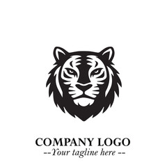 Powerful Head of Tiger Logo Symbol in Black on White Background with Bold Modern Minimalist Design