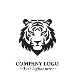 Powerful Head of Tiger Logo Symbol in Black on White Background with Bold Modern Minimalist Design