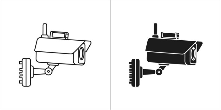 Cctv camera icon, surveillance camera vector illustration in line and glyph style