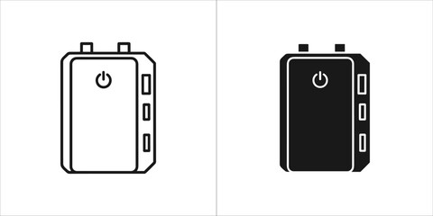 Outline and glyph icon of power bank for charging mobile devices