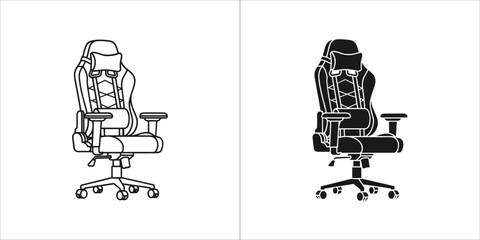 Gaming chair vector icon, outline and filled design, comfortable seat
