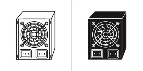 Outline and silhouette of a computer power supply, essential component for pc