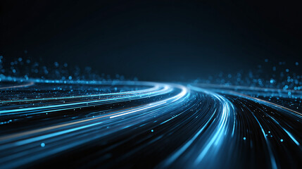 A futuristic highway illuminated by bright lights, representing speed and technology