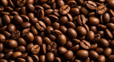 Obraz premium Roasted Coffee Beans: Aromatic Texture and Rich Brown Tones Close-Up