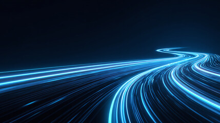 A mesmerizing depiction of neon lights flowing and curving on a road at night, conveying a sense of speed and dynamism.