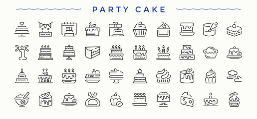Party Cake icon set. Minimalist icons pack. Dessert modern icon set. Related to bake, bakery, celebration, confectionery, celebrate, sweet and more.