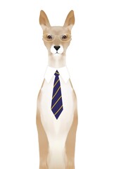 銀縁のメガネをかけ、まっすぐこちらを見つめる茶色の犬　上半身、擬人化　