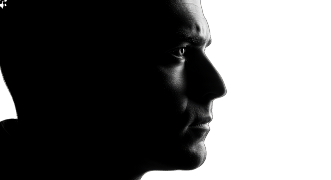 Man Face Profile Silhouette Sweat Dramatic Lighting Black Background Isolated