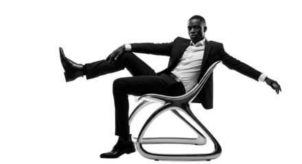 Man In Suit Sitting On Modern Chair Black And White