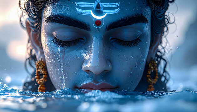 Blue Deity Emerging From Water Calm