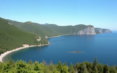 Driving along the souther coast of the orillon National Park, Gasp&eacute;, Gasp&eacute;sie, Quebec, Canada. High quality