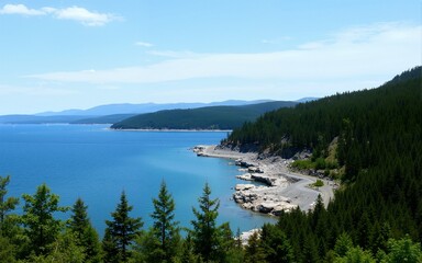 Driving along the souther coast of the orillon National Park, Gasp&eacute;, Gasp&eacute;sie, Quebec, Canada. High quality
