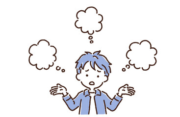 何かを考えている困り顔の若い男性