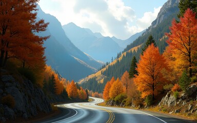 Autumn roadtrip in the mountains. High quality