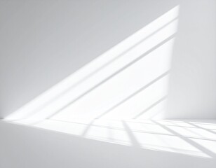 Modern White Room with Striking Geometric Sunlight Shadows, Empty Clean Space Backdrop
