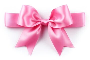 Fototapeta premium Pink ribbon with bow white background celebration anniversary.