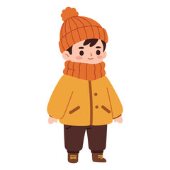 Cute Little Boy Wearing Winter Clothes Beanie and Scarf Vector Graphic