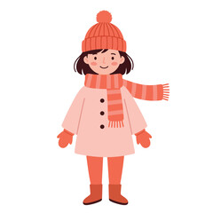 Cute Child Wearing Winter Clothes Vector Illustration
