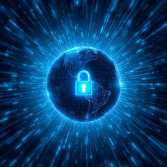 Futuristic Digital Earth with Glowing Padlock — Global Cybersecurity Concept