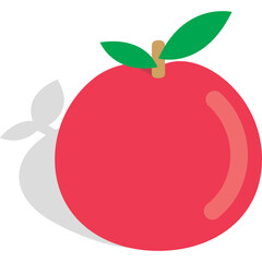 A Simple Red Apple With Two Green Leaves And A Dark Shadow On A Transparent Background