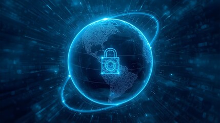 Futuristic Digital Earth with Glowing Padlock — Global Cybersecurity Concept
