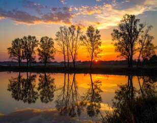 Golden Hour Reflections - Serene Sunset Over Still Waters.