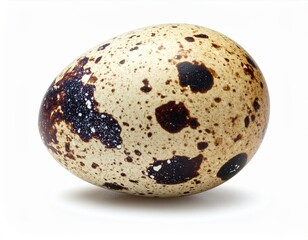 Detailed image of a speckled quail egg showcasing its unique patterns, perfect for culinary, nature, and organic themes.