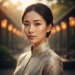 Serene Woman in Golden Hour Field By Generated AI