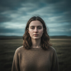 Serene Woman in Golden Hour Field By Generated AI