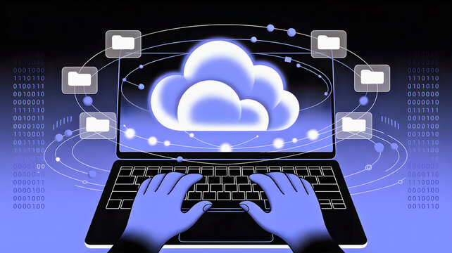 Conceptual illustration of a user accessing a centralized cloud computing network for data storage and file synchronization