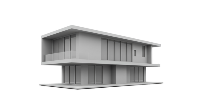 Modern White House Architecture Building With Large Windows Isolated 3D Render