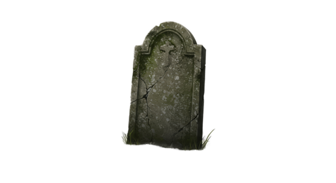 Mossy Tombstone With Cross On Transparent Background Isolated