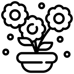 blossom botanic flower garden pot simple line icon