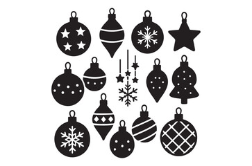 Black and white collection of festive christmas ornaments and winter shapes