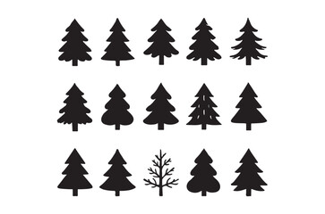 Obraz premium Variety of black silhouette pine trees and a bare branch design