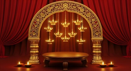 Elegant Kerala Hindu Wedding Stage Decoration with Golden Accents.