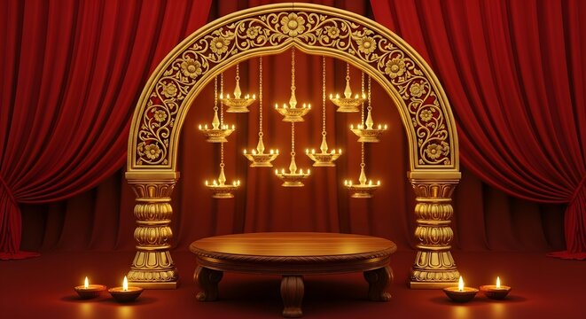 Elegant Kerala Hindu Wedding Stage Decoration with Golden Accents.