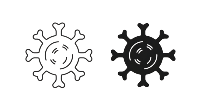 Two stylized virus icons with spikes isolated on transparent background