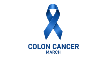 Blue ribbon for colon cancer awareness isolated on transparent background
