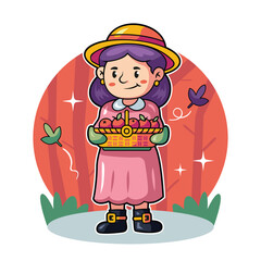 Girl Carrying Apple Basket