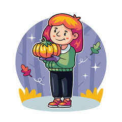 Child Holding Harvest Pumpkin