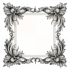 Elegant Vintage Rococo Frame: Ornate Decorative Border with Detailed Acanthus Leaf Scrollwork in Pastel Blue and Beige Tones.