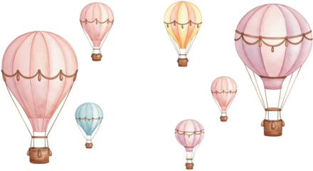 Pastel Hot Air Balloons Floating On Soft Gradient Background Dreamy Travel