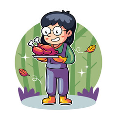 Kid Serving Roast Turkey