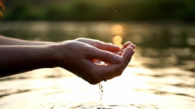Devotee Offering Water to Sun During Chhath Puja Festival An Ancient Hindu Tradition and Celebration